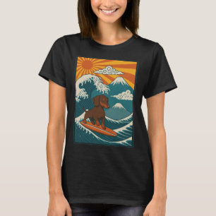 Camiseta Dachshund Surfando Onda Japonesa Cachorro Salsicha