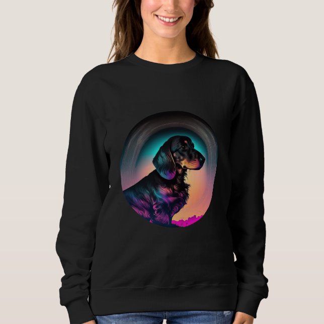 Camiseta Dachshund Synthwave 80s Retrowave Aesthetic (Frente)