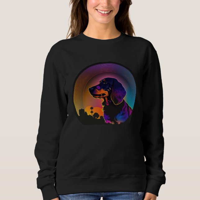 Camiseta Dachshund Synthwave 80s Retrowave Aesthetic (Frente)