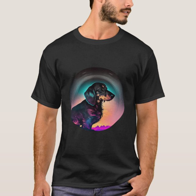 Camiseta Dachshund Synthwave 80s Retrowave Aesthetic  2 (Frente)