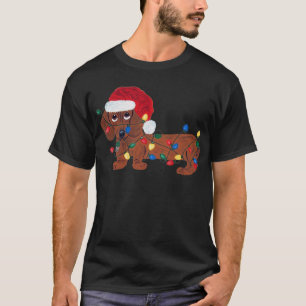 Camiseta Dachshund Tangled nas luzes de Natal (vermelhas)