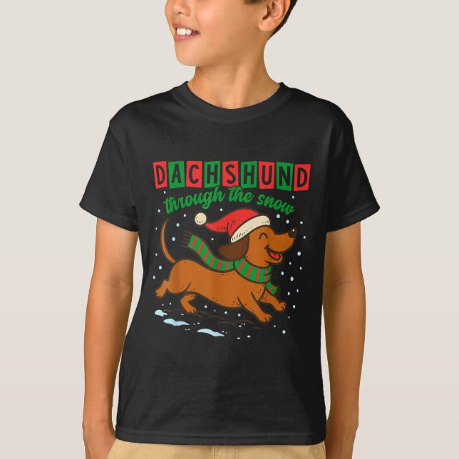 Camiseta Dachshund Through The Snow Funny Christmas Wiener  (Frente)