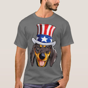 Camiseta Dachshund Tio Sam Hat T 4 de julho Cão americano