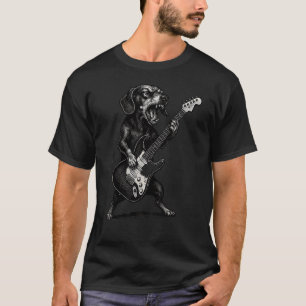 Camiseta Dachshund Tocando Guitarra Elétrica