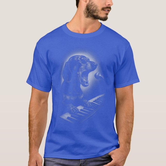 Camiseta Dachshund Tocando Teclado Tocador de Piano Amante  (Frente)