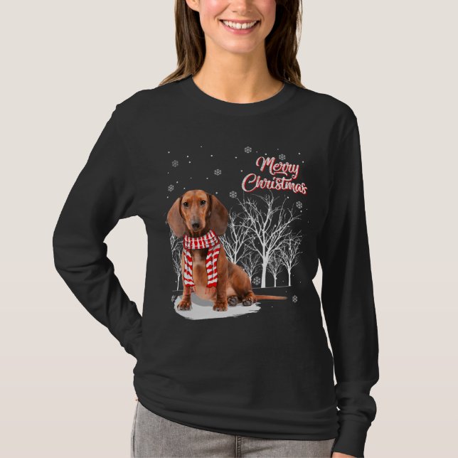Camiseta Dachshund Tree Felry Natal Dachshund Xmas Para (Frente)