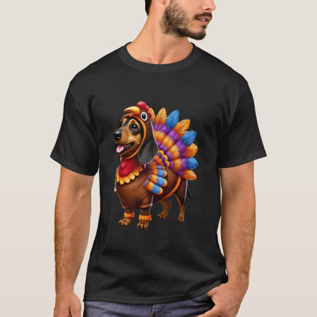 Camiseta Dachshund Turquia Engraçado Ação de Graças Animal  (Frente)