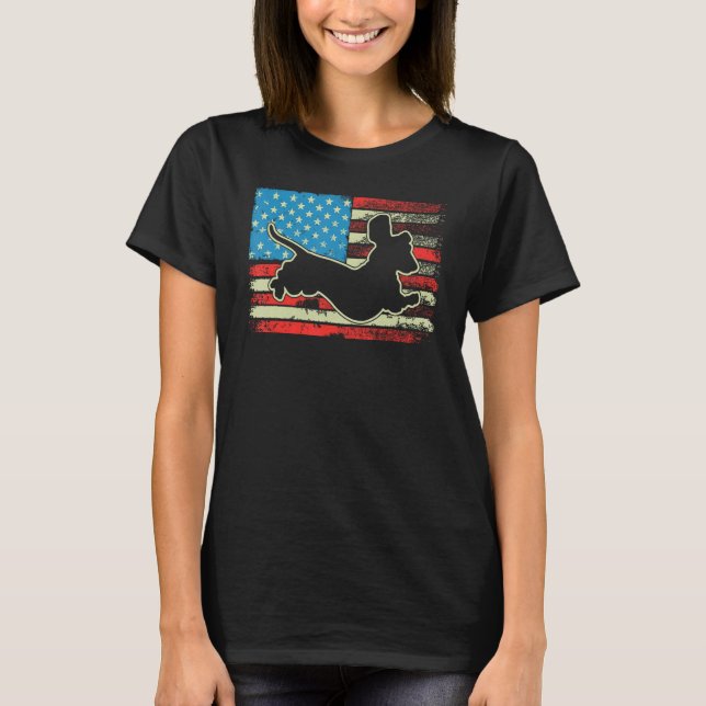 Camiseta Dachshund USA Flag Doxie Weiner Dog 4th of July Pa (Frente)