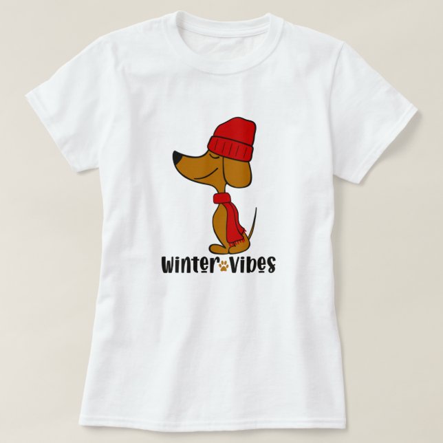 Camiseta Dachshund Vibrações de Inverno (Frente do Design)