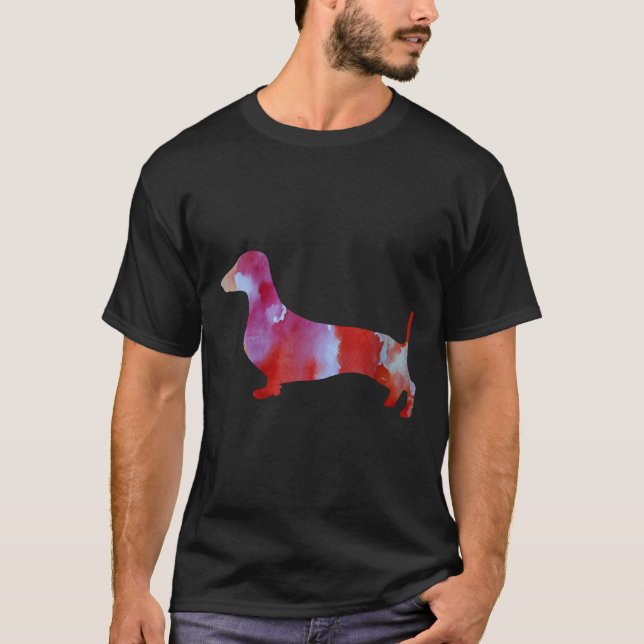 Camiseta Dachshund Watercolor Art Rosa (Frente)