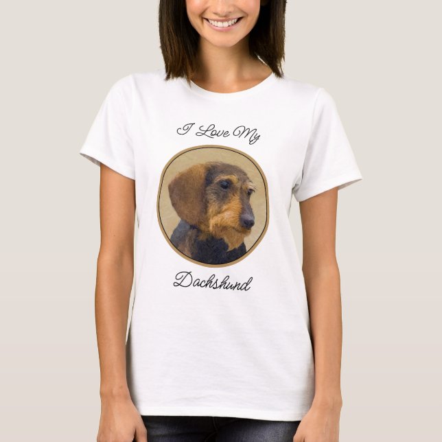 Camiseta Dachshund (Wirehaired) Pintura Original para Cacho (Frente)