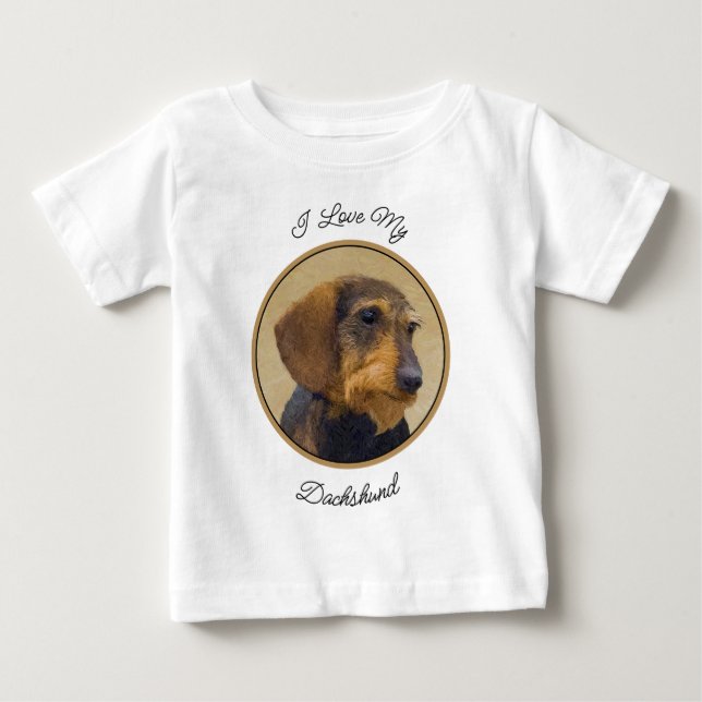 Camiseta Dachshund (Wirehaired) Pintura Original para Cacho (Frente)