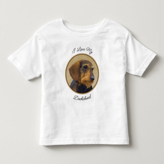 Camiseta Dachshund (Wirehaired) Pintura Original para Cacho (Frente)
