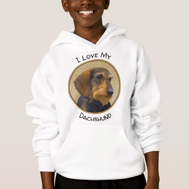 Camiseta Dachshund (Wirehaired) Pintura Original para Cacho (Frente)