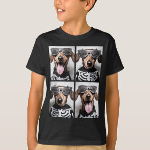 Camiseta Dachshunds Com Óculos de Sol Fantasia de Esqueleto