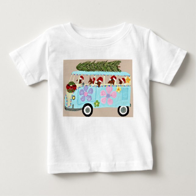Camiseta Dachshunds de Natal em Van Hippie (Frente)