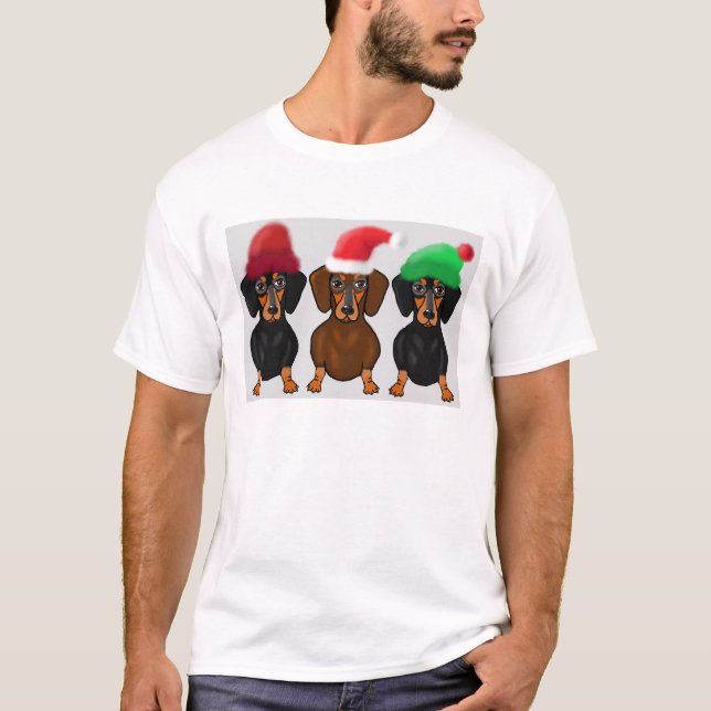 Camiseta Dachshunds do Feliz Natal (Frente)
