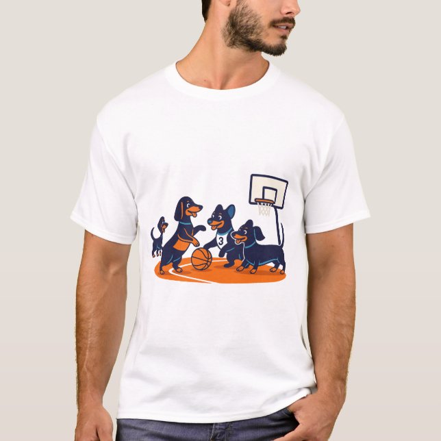 Camiseta Dachshunds playing Basket Ball (Frente)