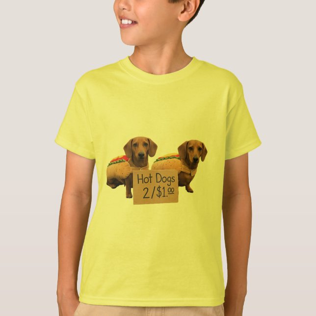 Camiseta Dachshunds sold as hot dogs (Frente)