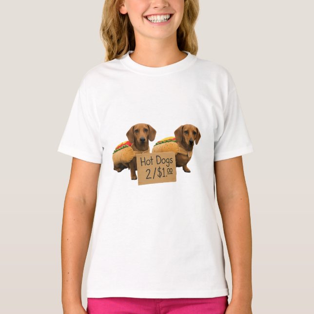 Camiseta Dachshunds vendidos como cachorros-quentes (Frente)