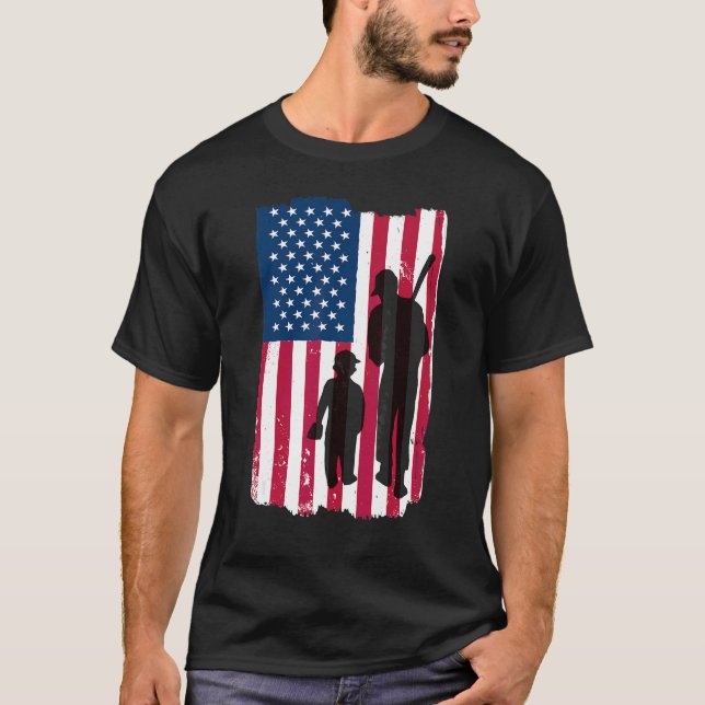 Camiseta Dad And Son Batter & Pitcher Baseball Player Ameri (Frente)