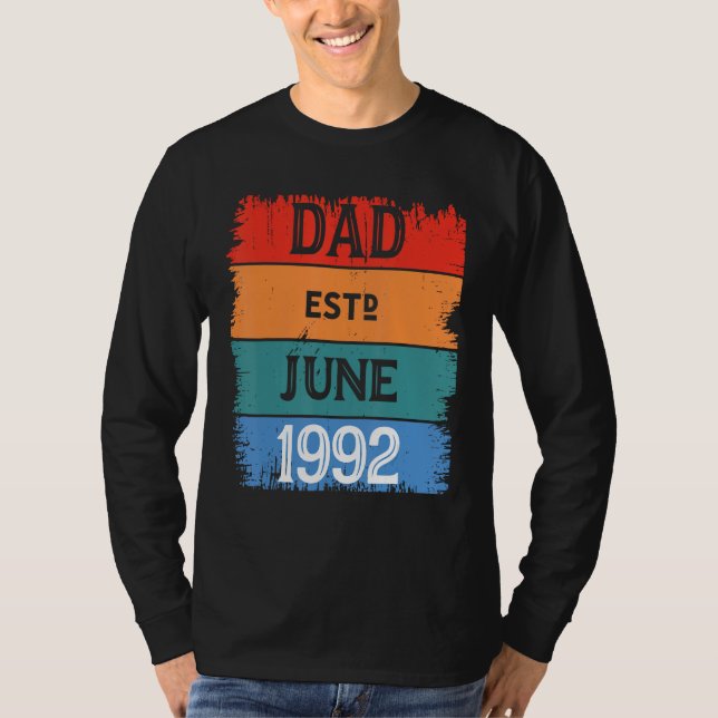Camiseta Dad Est June 1992 Proud Papa Grandpa Best Daddy Le (Frente)