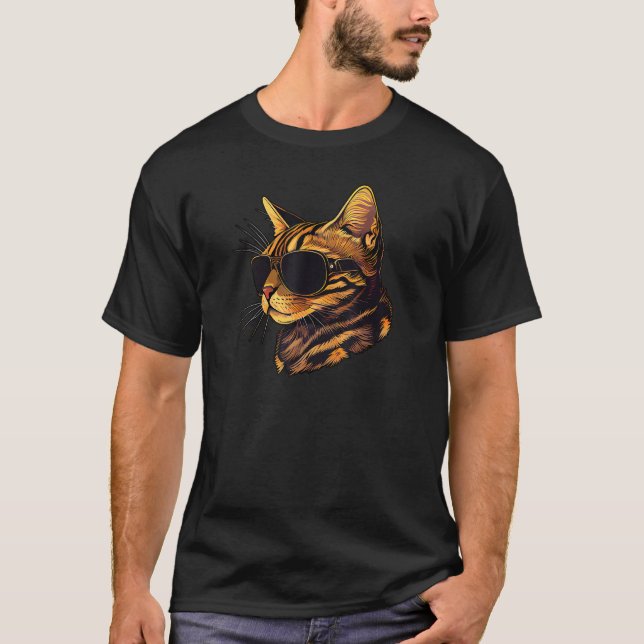 Camiseta Dad Mom Cat Sunglasses  Bengal Cat (Frente)