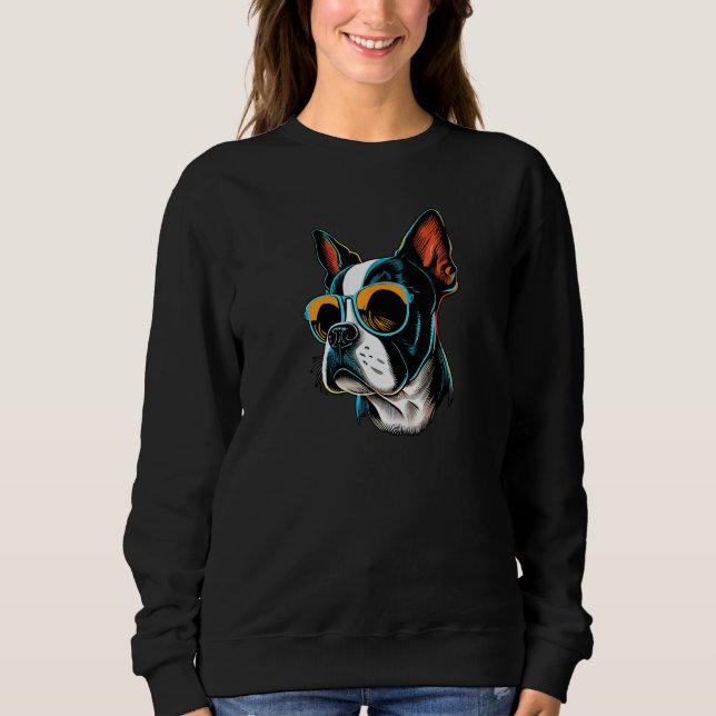 Camiseta Dad Mom Cool Dog Sunglasses  Boston Terrier (Frente)