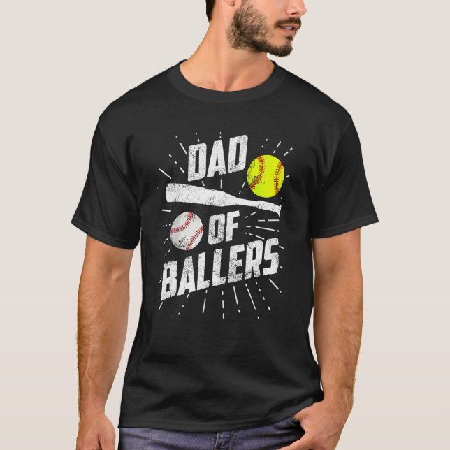 Camiseta Dad Of Ballers  Baseball Softball Game Fathers Day (Frente)