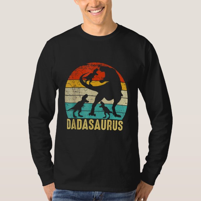 Camiseta Dada Saurus Rex Dada Dinossaur 3 Três Crianças Pai (Frente)
