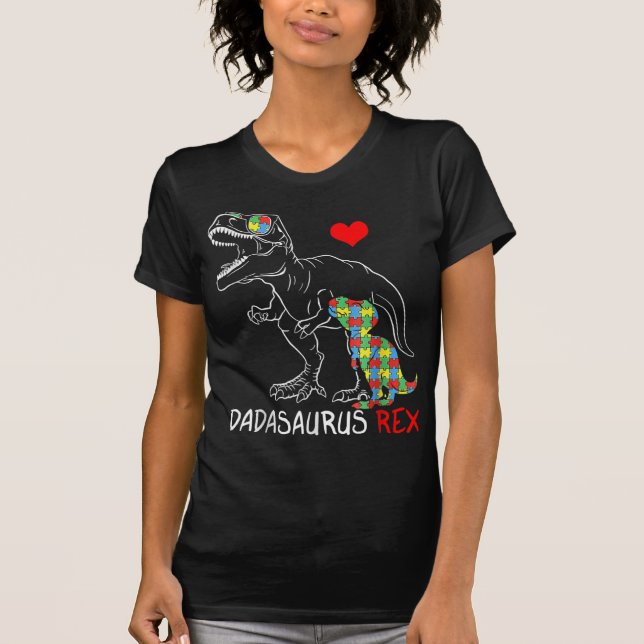Camiseta Dadasaurus Rex Autismo Sensibilização Orgulhosa Pa (Frente)
