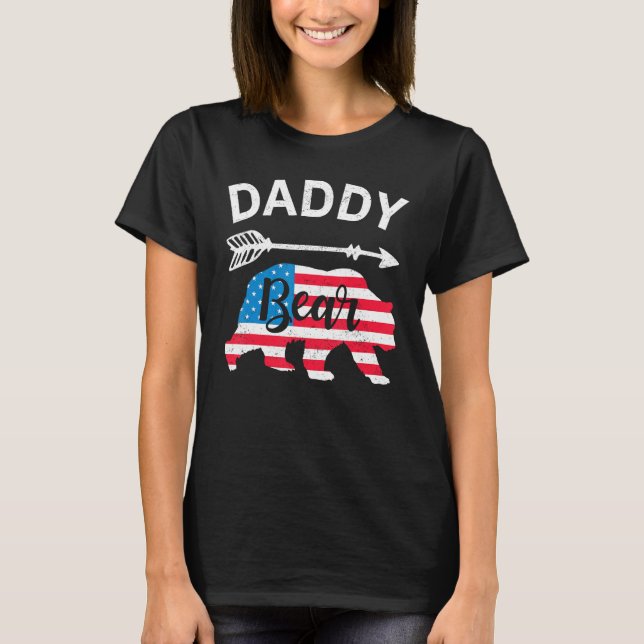 Camiseta Daddy Bear Papa Bear American Flag 4th of July Fat (Frente)