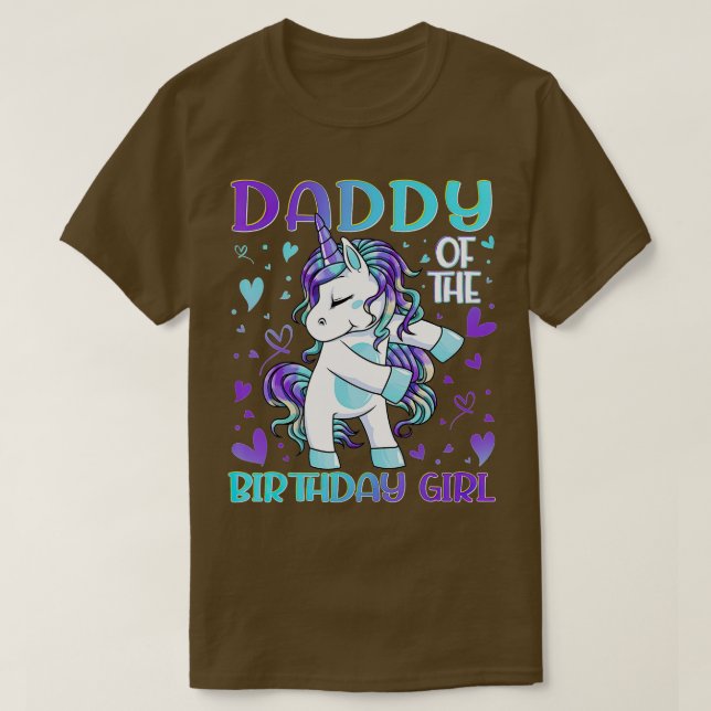 Camiseta Daddy of the Birthday Girl Flossing Unicorn Dad Da (Frente do Design)