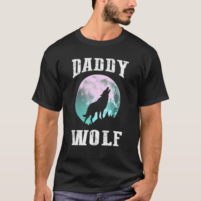 Camiseta Daddy Wolf For Fathers Day Dad Moon Wolves Graphic (Frente)