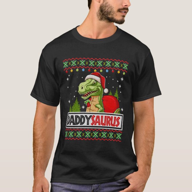 Camiseta Daddysaurus Funny Pai T Rex Dinossaur Ugly Christm (Frente)