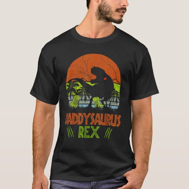 Camiseta Daddysaurus Rex 2 Kids Sunset  For Fathers Day (Frente)