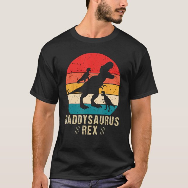 Camiseta Daddysaurus Rex 2 Kids Sunset For Fathers Day (Frente)