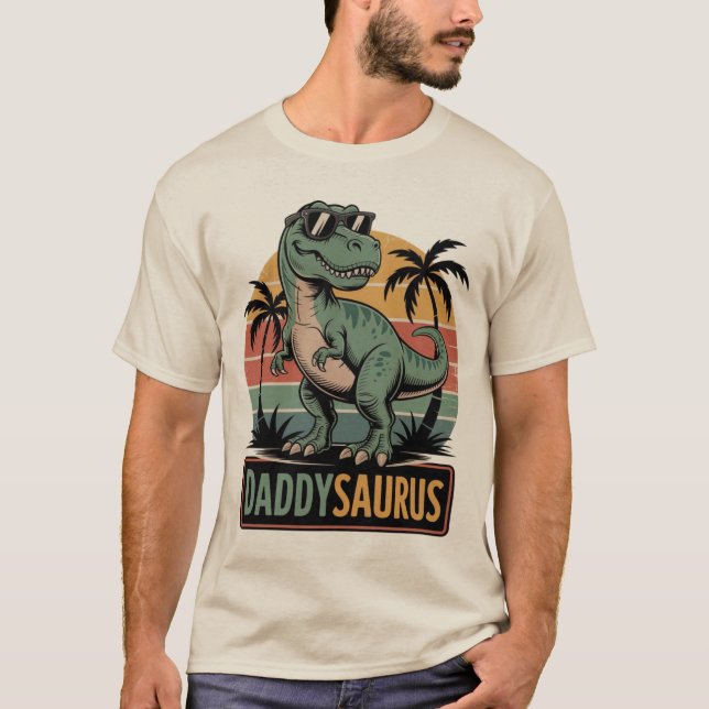 Camiseta Daddysaurus T-Rex - Dinossauro RetroPai Engraçado (Frente)