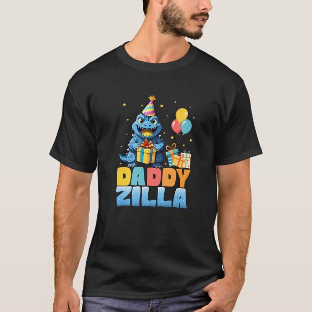 Camiseta Daddyzilla Funny Monster Kaiju Família Matando Bir (Frente)