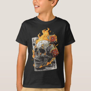Camiseta Dado de Chamas de Caveira Cartas de Baralho Poker