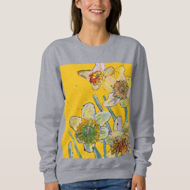 Camiseta Daffodil Amarelo daffodils florais Flor de Aquarel (Frente)