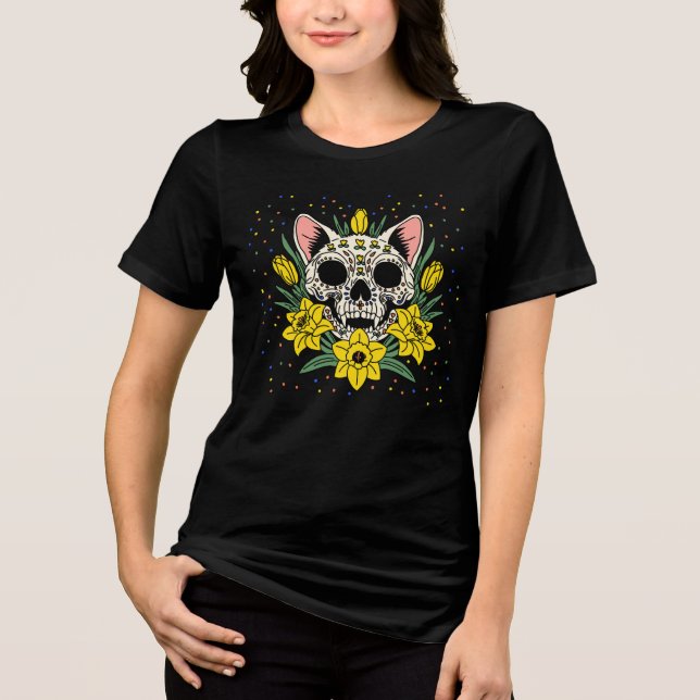 Camiseta Daffodil e crânio de gato de março (Frente)
