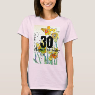 Camiseta Daffodil Flower Watercolor Aniversário, Trinta Ano