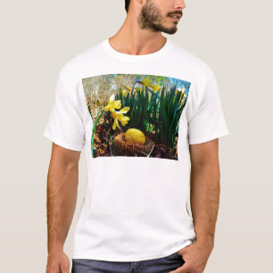 Camiseta Daffodils Amarelos e um ovo de Páscoa Amarelo