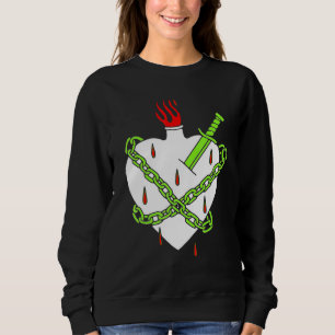 Camiseta Dagger Plantado Em Coração Branco Com Chama Vermel