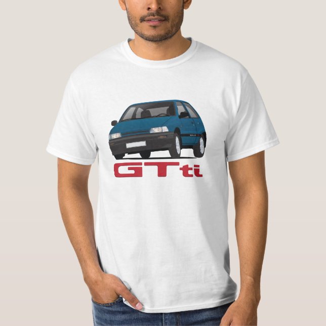 Camiseta Daihatsu Charade GTti Turbo, azul com crachá - mor (Frente)