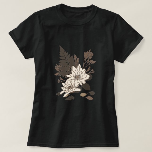 Camiseta Daisies and Leaves - transparente no creme. (Frente do Design)