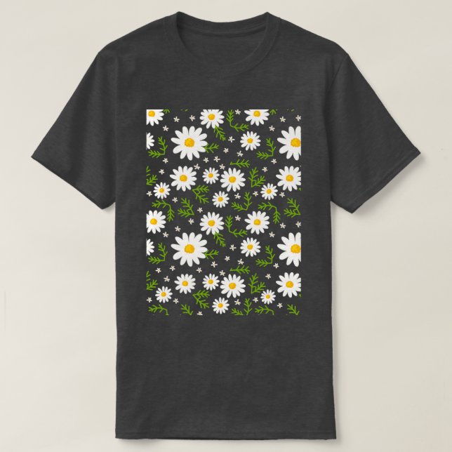 Camiseta Daisies em um fundo preto (Frente do Design)