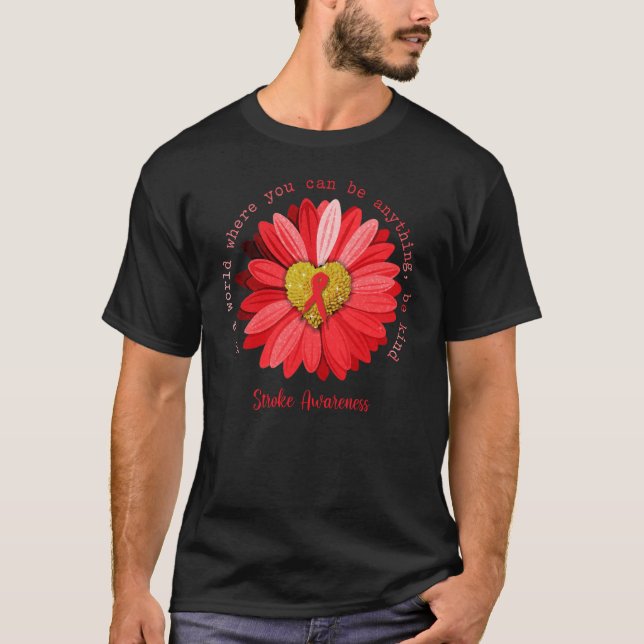 Camiseta Daisy Be Kind Stroke Awareness Red Ribbon (Frente)