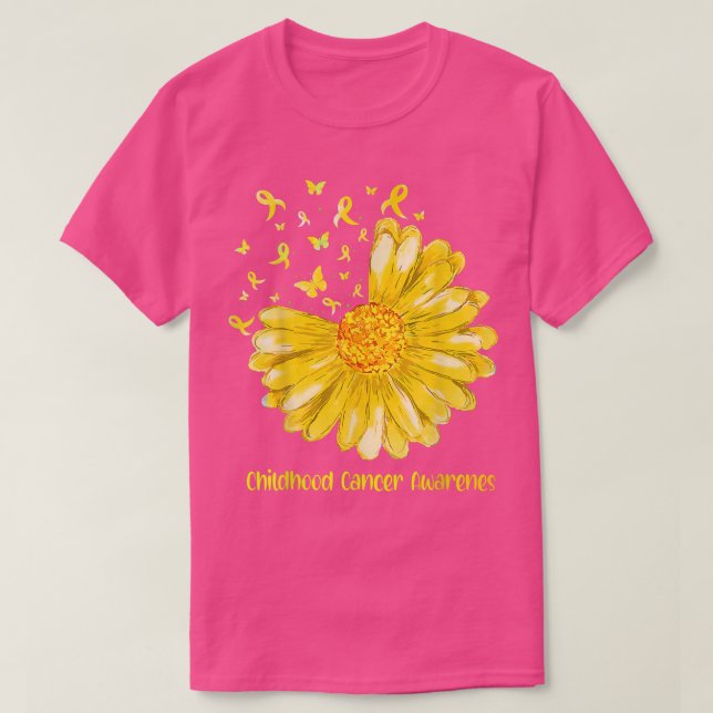 Camiseta Daisy Butterfly Dourada Cancer de infância com fit (Frente do Design)